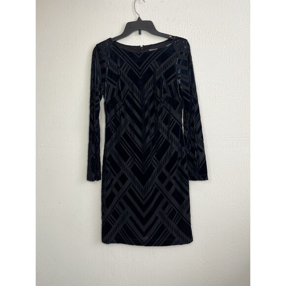 Vince Camuto Burnout Emerald Green Velvet Dress Long Sleeve Geometric Size 6 - Picture 1 of 7